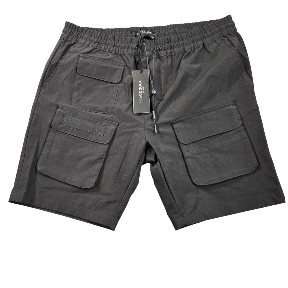 Brave Soul Cargo Shorts Mens XL Black Elastic Waist Drawstring Pockets Casual
